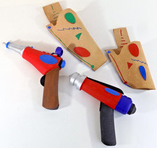 2 wood toy space cowboy ray guns holsters hand-crafted one-of-a-kind folk art