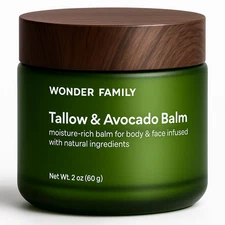 Beef Tallow Balm Grass-Fed Beef Tallow with Avocado, Jojoba & Shea for Skin Face