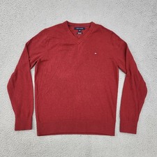 Tommy Hilfiger Cashmere Sweater Mens Small Red V-Neck Pullover