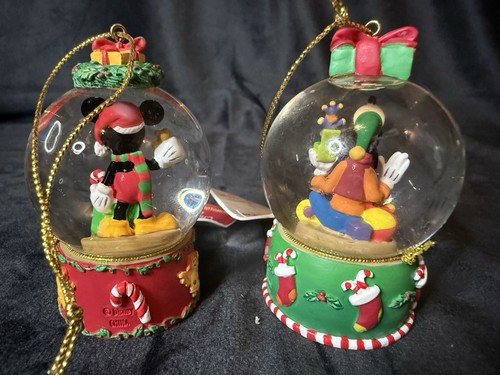 Disney Candy Cane Christmas 2000 Mickey And Goofy Snow Globe Ornament Set Box - Picture 3 of 4