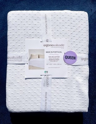 ANTONIO SALGADO Queen Blanket 90 x 90 White 100% BCI Cotton Made In Portugal