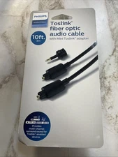 Philips SWA9221A/27 Toslink Fiber Optic Audio Cable w/ Mini Adapter Black 10-ft