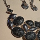 Silver Tone Black Glass Necklace & Earrings Set, Fashion Jewelry vintage — photo 2