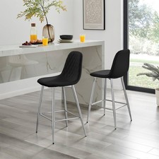 Image of 2x Corona Modern Faux Leather Counter Stools Tapered Silver Chrome legs Diamond