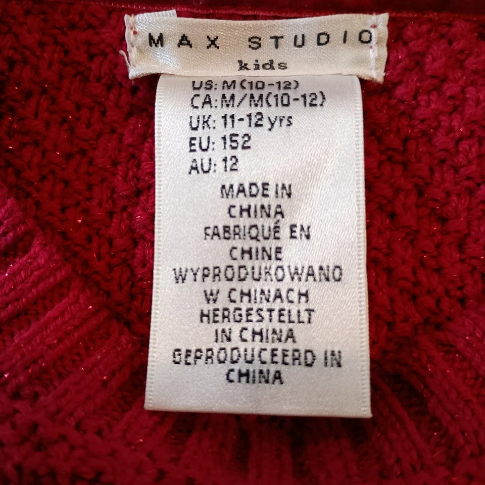 Girls 10/12 Max Studio Kids Holiday Red Cotton Sweater With Lace Bling - Image 4 of 4
