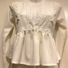 Boho Romantic Ivory Blouse V Neck Open back Baby doll Top Size Small