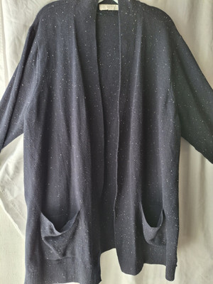 Loft Women's Navy Cardigan Sweater 3 X Open Front, White Specks Pockets 