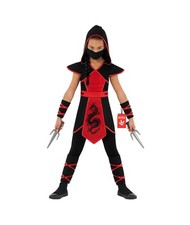 Girls Red Dragon Ninja Costume Toy Daggers Kids Martial Arts Warrior Halloween