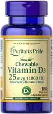 Puritan's Pride Chewable Vitamin D3 1000 IU - 180 Tablets