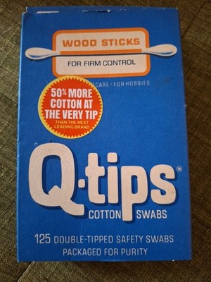 Vintage Q-TIPS Wood Sticks 125 Cotton Swabs Q Tips - Open BOX 32 Q Tips