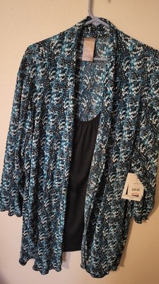White Stag sz $X 26 28W teal black 3/4 sleeve 2 in 1 blouse womens  34 in L  36i