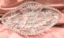 AMERICAN BRILLIANT  PERIOD STYLE ~  CUT GLASS OBLONG SHAPE  SERVING  DISH 8 X5"~