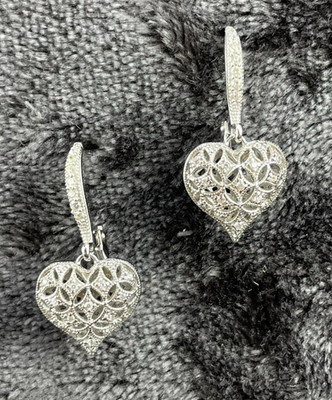 Bella Luce White Diamond Sim Heart Earrings Sterling Silver 925 Dangle Drop JTV