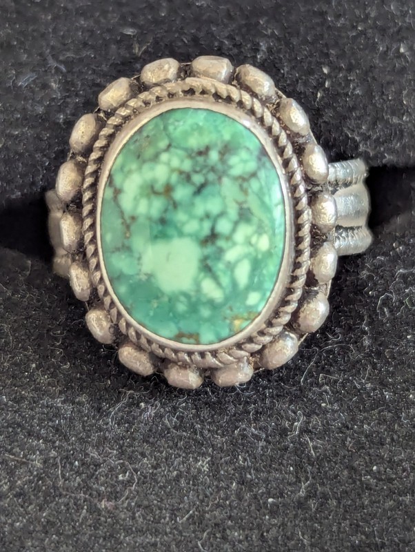Vintage Navajo Sterling Silver & Large Turquoise Cabochon Ring Size 7