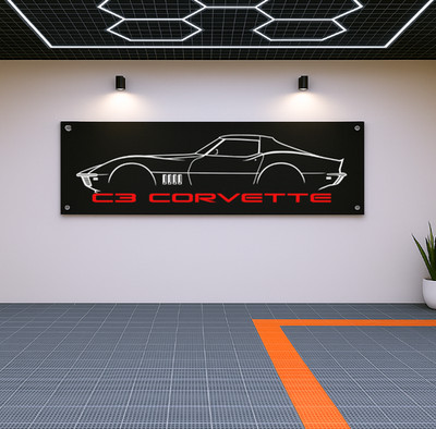 C3 Corvette Flag Banner 71x24 in Vintage Muscle Car Garage Decor Gift
