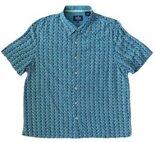 Nat Nast 100 Silk Bowling Shirt Mens XL Blue Abstract Print Short Sleeve