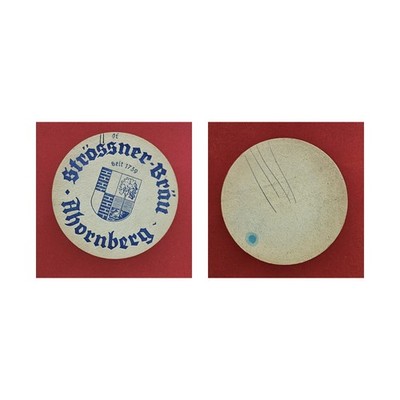 Strössner-Bräu Ahornberg blaue Schrift Brauerei Bierdeckel Bier