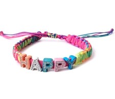 HAPPY Woven Braided Swarovski Crystal Rainbow Adjustable Bracelet