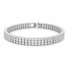 Silver CZ Cubic Zirconia Diamante Tennis Bracelet Flexible Bangle Bridal Gift UK