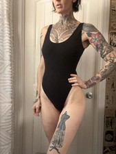 Vtg 80/90s Marika Black High Leg Scoop Neck Leotard Bodysuit Ballet Core USA S/M