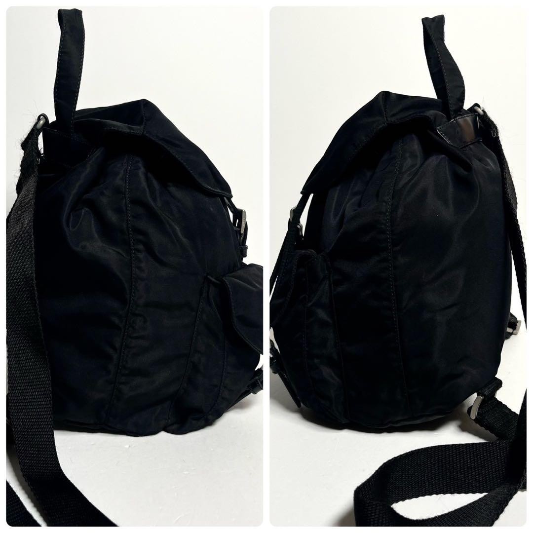 Prada Nylon Backpack Drawstring Triangle Logo Lea… - image 3