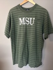 Vtg 90s Michigan State University Spartans Green Stripe T-Shirt Adult Lg hhh 
