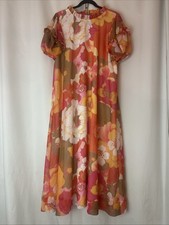 Vintage 60s Hawaii Hawaiian Mumu Muumuu Floral Dress S Puff Sleeve D1