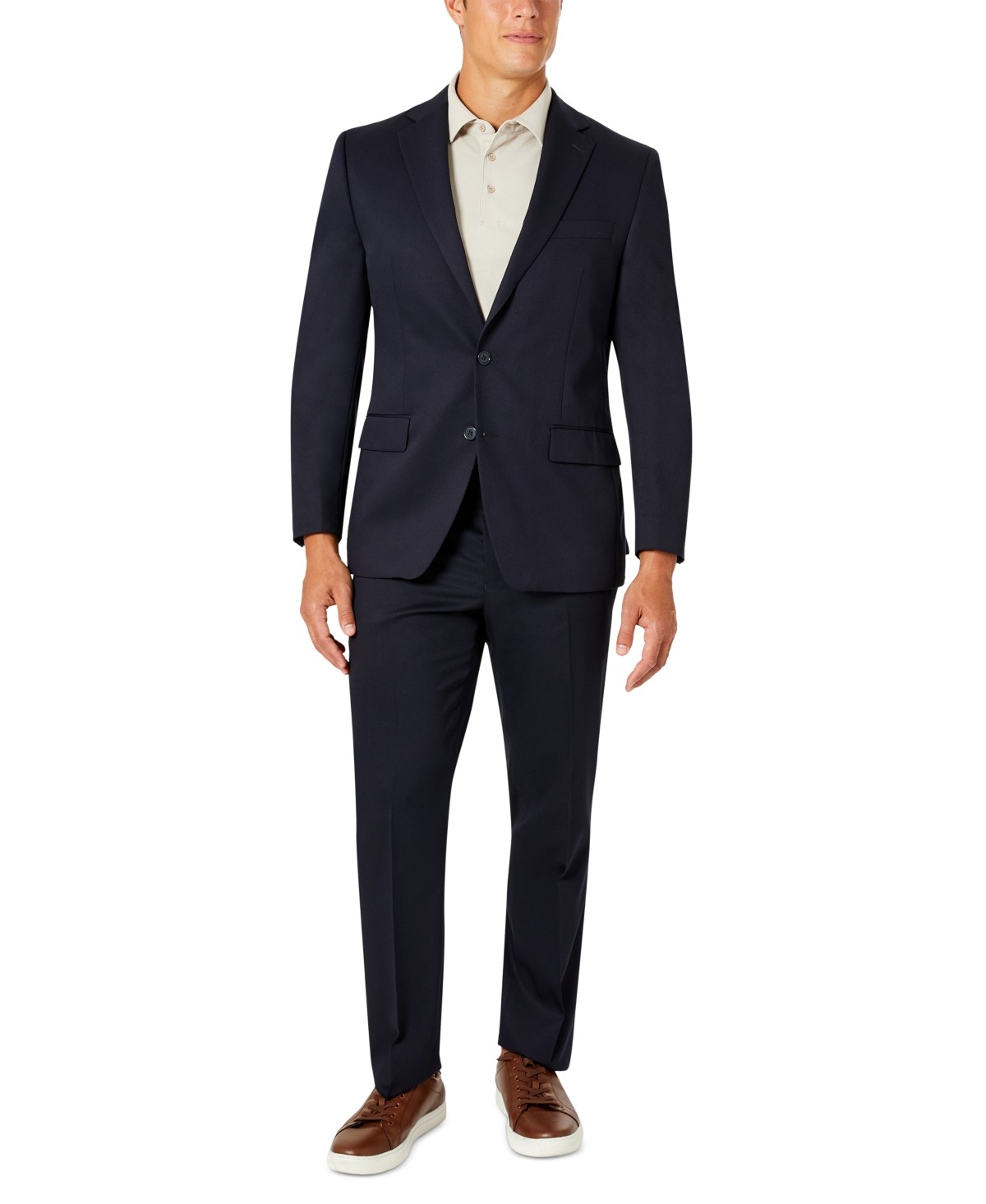 Van Heusen Mens Classic fit 2 Piece Suit 37 R / 31 Waist Navy Blue Solid Stretch