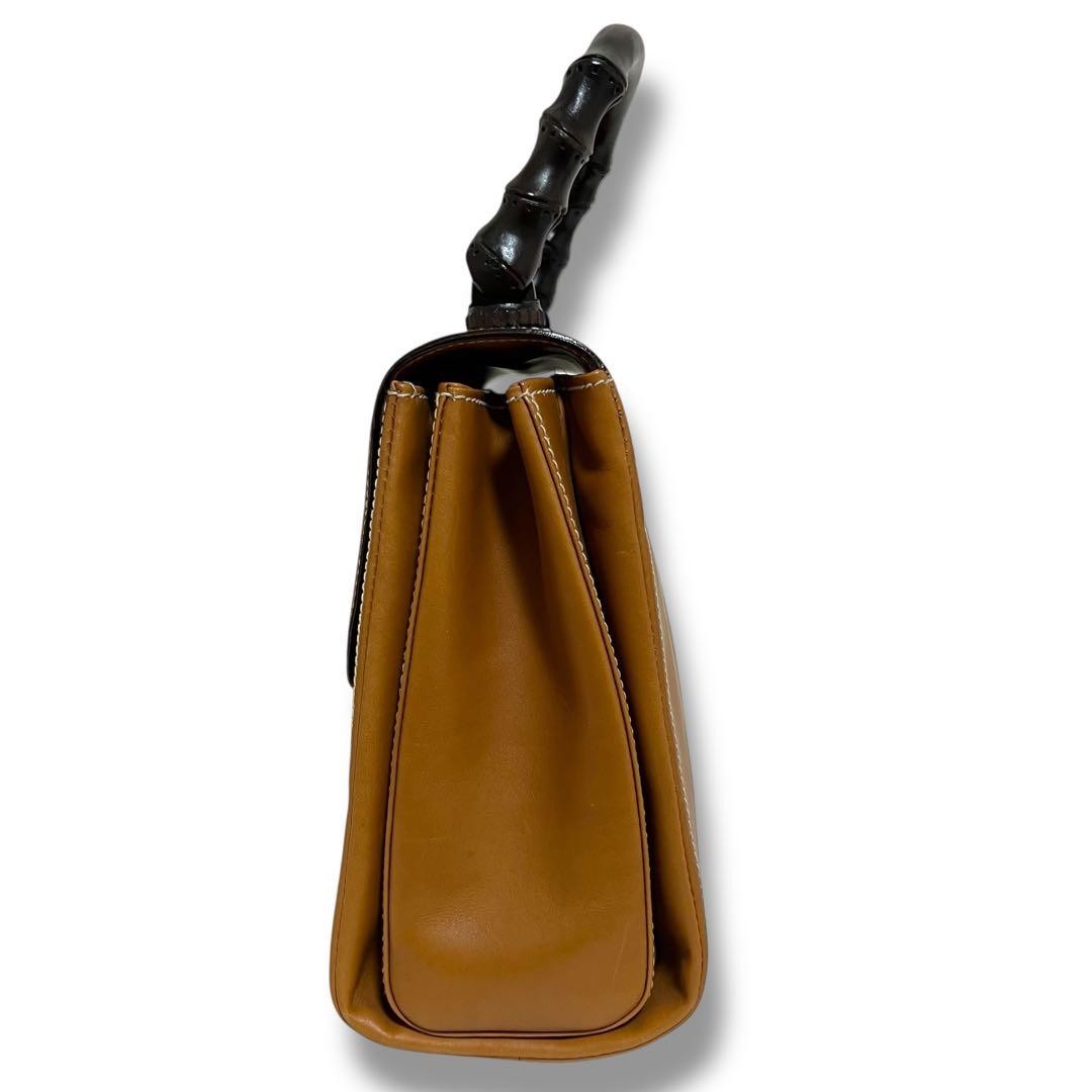 GUCCI Horseshoe Bamboo Wood Handle Handbag Leather Brown Vintage Logo From Japan thumbnail 20