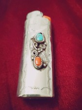 Vintage Navajo silver lighter case with turqu...