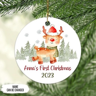Baby First Christmas 2023 Ceramic Ornament, Personalized Baby Name 1st Christ...
