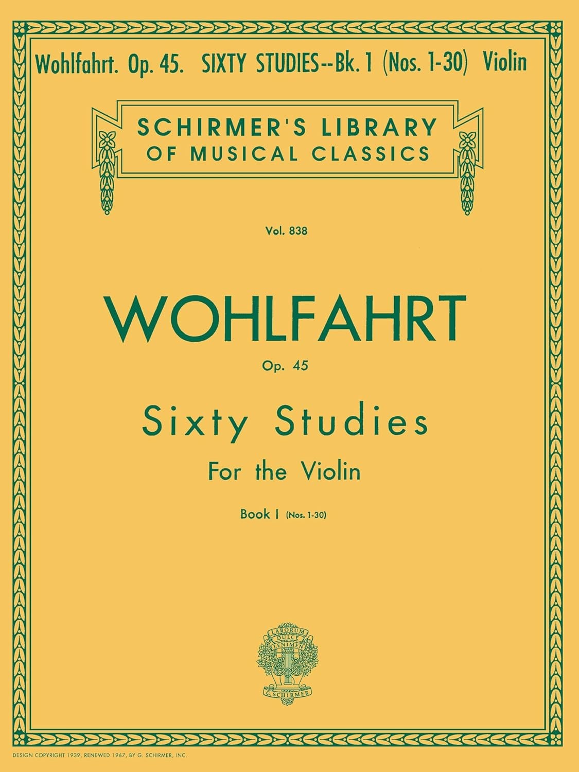 Wohlfahrt - 60 Studies, Op. 45 - Book 1: Schirmer Library of Classics Volume 83