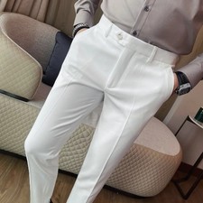 Men Pants Business Formal Wear Solid Color Suit Pants Slim Fit Casual Trousers