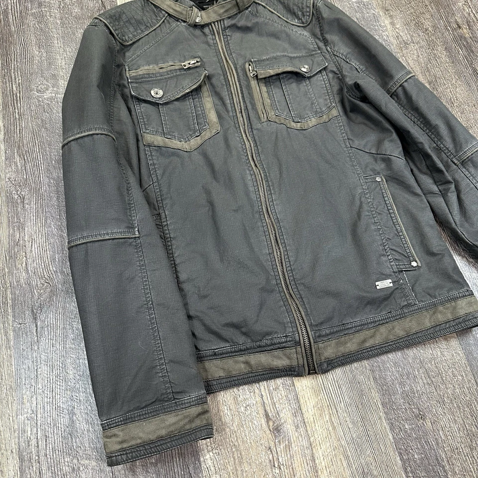 Chaqueta de bombardero BKE con hebilla negra #48 para hombre calce atlético gris motocicleta cremallera talla M Foto 2 de 4