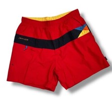 Vintage Jantzen Swim Trunks Mens Large Colorblock Mesh Liner Pockets Preppy Red