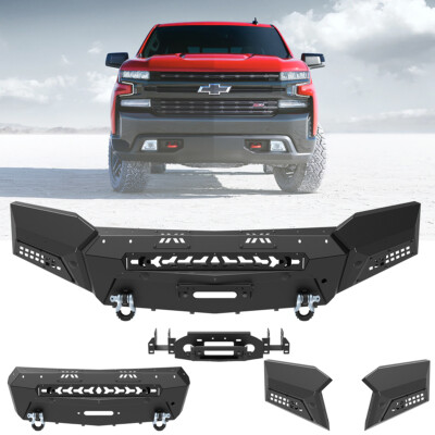 Front Bumper For 2019 2020 2021 Chevrolet Silverado 1500 Side Wings&Winch Plate