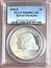 1995-P SPECIAL OLYMPICS COMMEMORATIVE DOLLAR COIN GRADED BY PCGS PR69 DEEP CAMEO