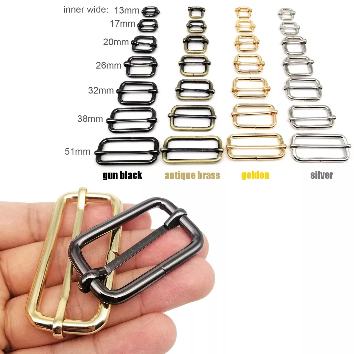Leather Bag Strap Belt Adjust Tri-glide Roller Pin Buckle Slider