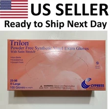 Trilon Synthetic Disposable Vinyl Exam Gloves, 100 per Box Size XL