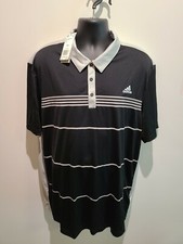 NEW - Adidas Black Stripped Moisture Wicking Polo, Men's 2XL. A114