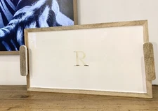 beHOME Madras Classic Mango Wood Serving Tray, Mono R, White Enamel, New