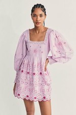 NWOT LoveShackFancy Freja Long Sleeve Mini Dress in Lavender Fields 0 XS $395