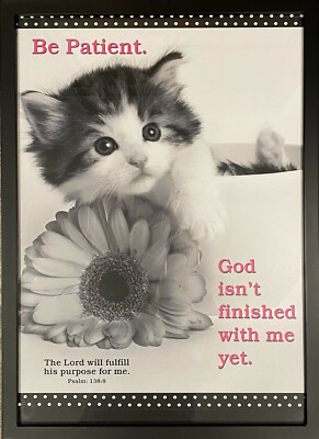 Inspirational Poster - Psalm 138:8 - Cat post ''Patience'' Framed
