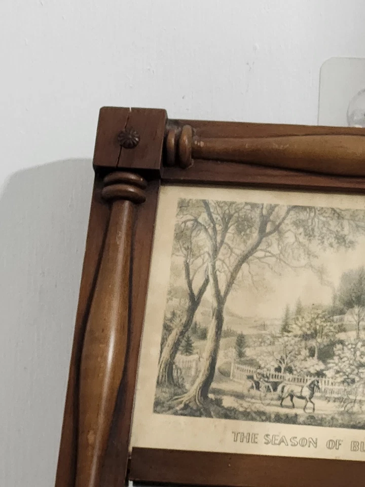 Espejo Columna Dividida Estilo Federal Antiguo Courier & Ives Estampado Madera de Cerezo? Foto 4 de 4