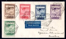 SPAIN 1929 AIR MAIL SEVILLE BARCELONA EXPOSITION SET FDC SC. #C6-C10 TIED