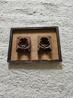 #ad 1800 Antique Butter Mold 2 Pieces Block Flower Design Filk Art Frame $41.99