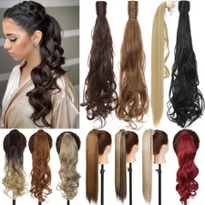 Real Long Curly Straight Thick Synthetic Clip In Hair Extension Wrap Ponytail US
