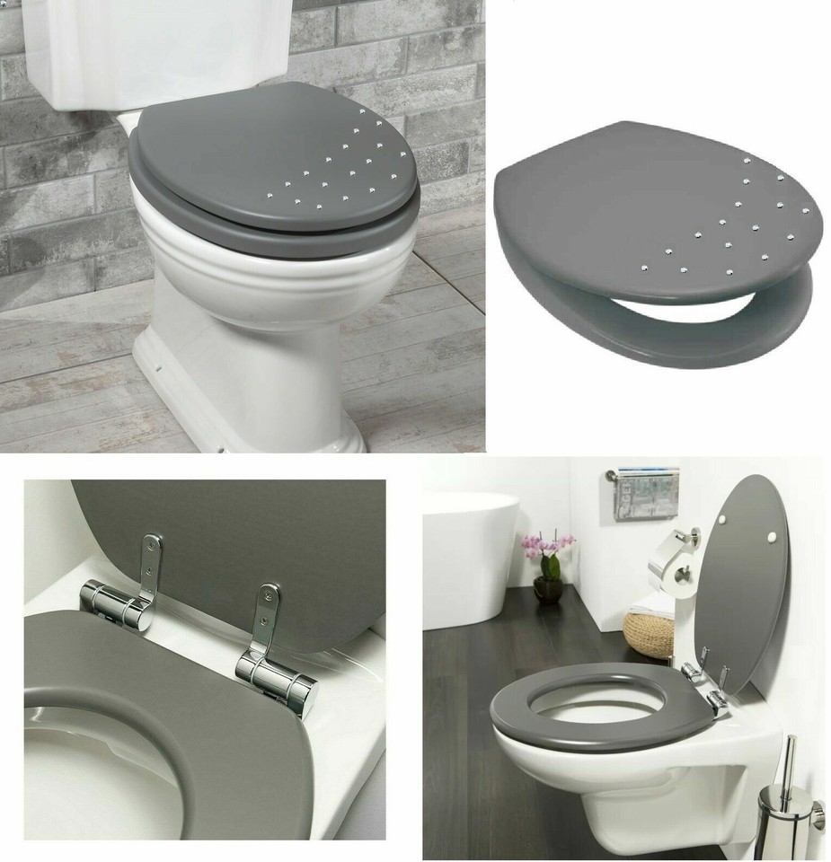 Premier Quality Diamante Toilet Seat Diamond Design Zinc Fittings Black