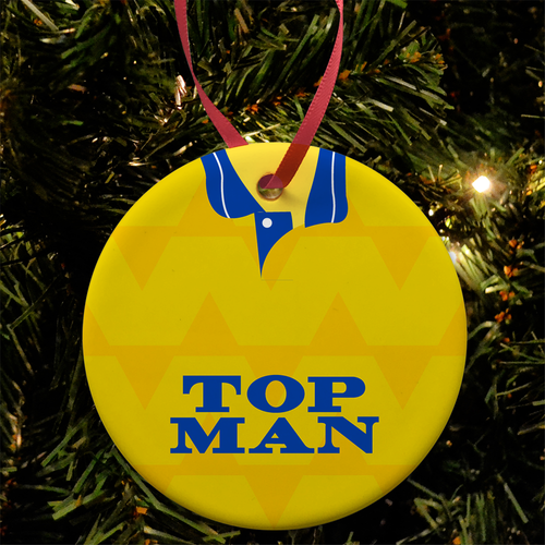 Leeds Utd Retro Shirt Kit Christmas Tree Decoration Bauble Flat Ceramic 4 Pack - Picture 3 of 5
