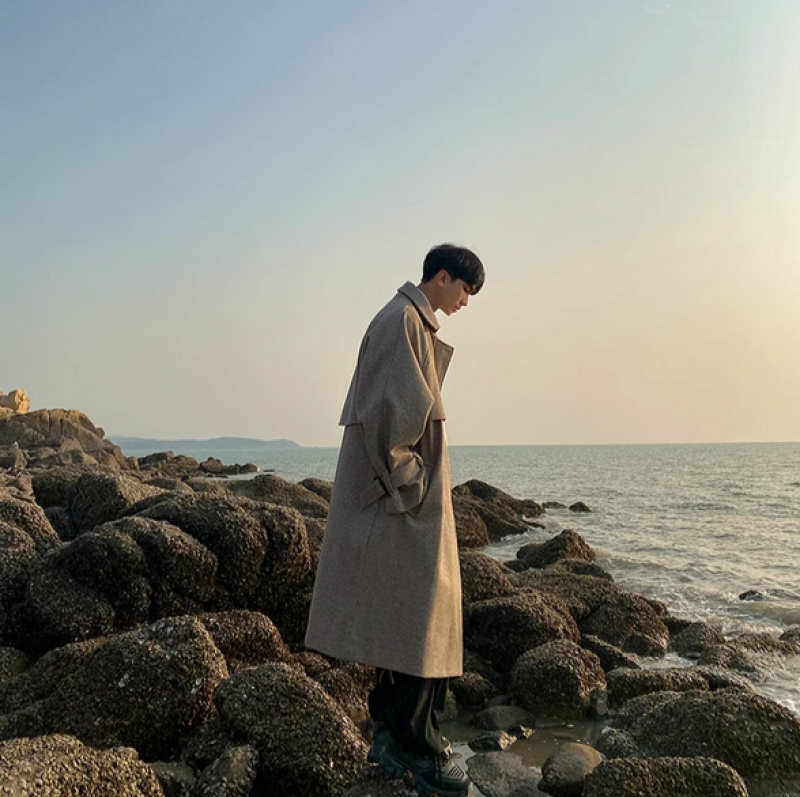 Giacca a vento uomo nuova moda casual risvolto sciolto doppia fila bottoni cappotto